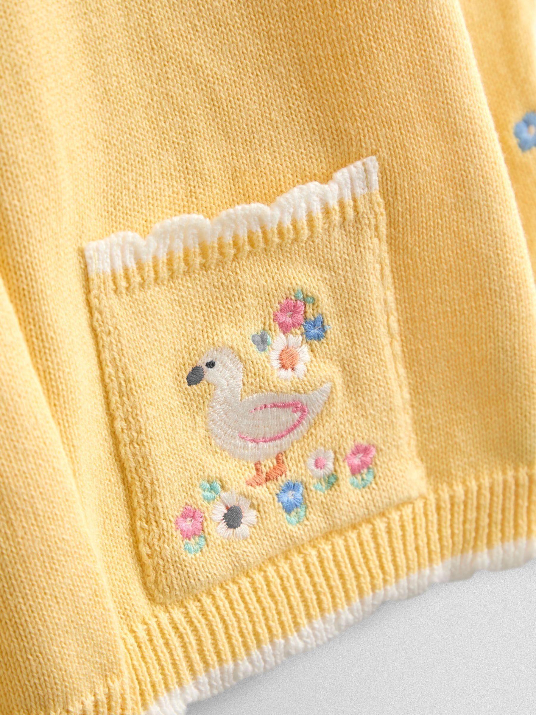 Dsiney Kidz - JoJo Maman Bébé Light Yellow Scallop Edge Embroidered Pocket Cardigan image 3