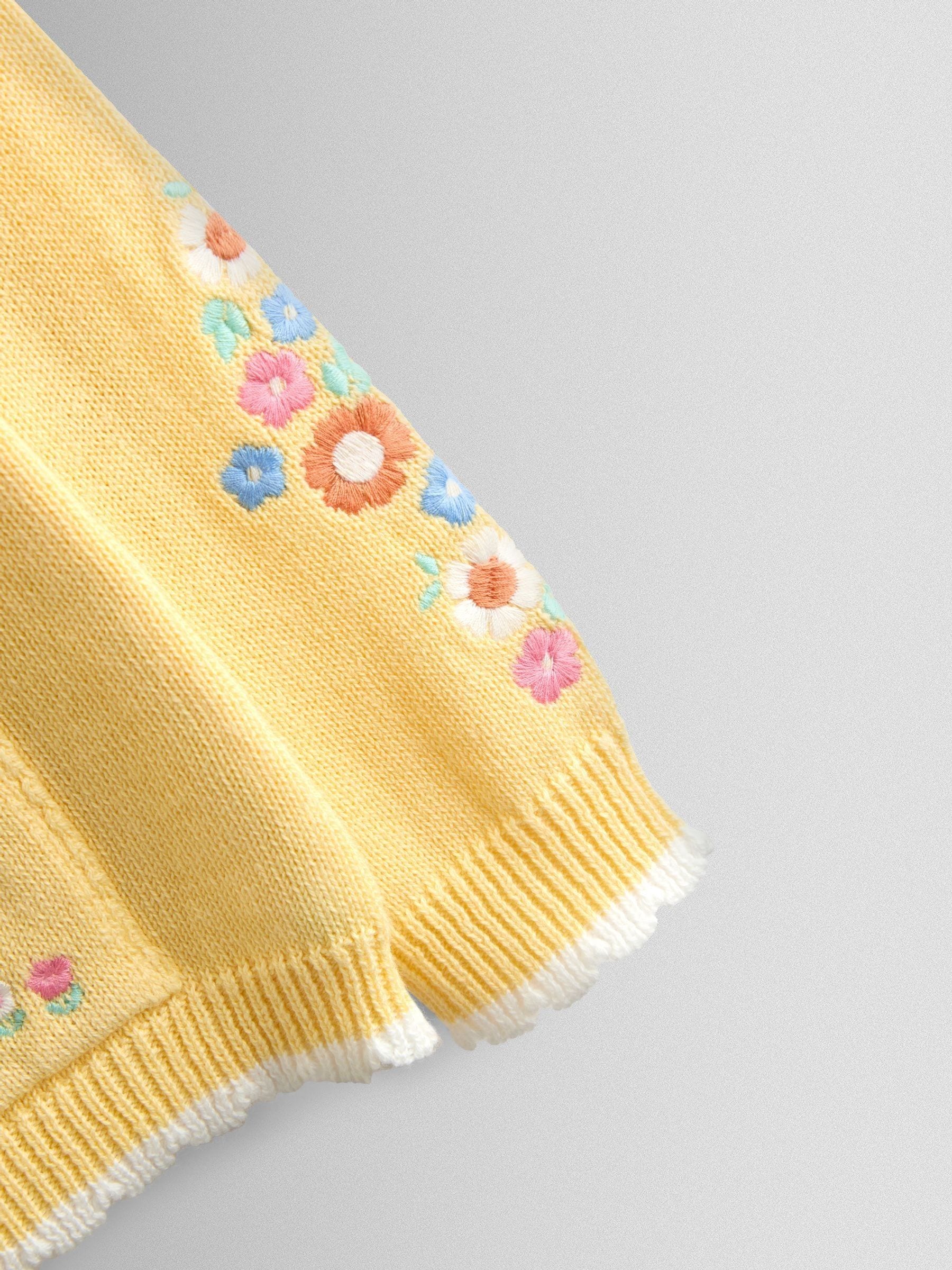 Dsiney Kidz - JoJo Maman Bébé Light Yellow Scallop Edge Embroidered Pocket Cardigan image 4