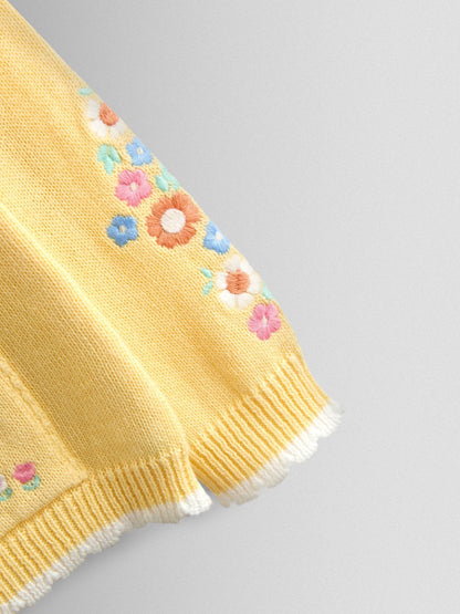 Dsiney Kidz - JoJo Maman Bébé Light Yellow Scallop Edge Embroidered Pocket Cardigan image 4