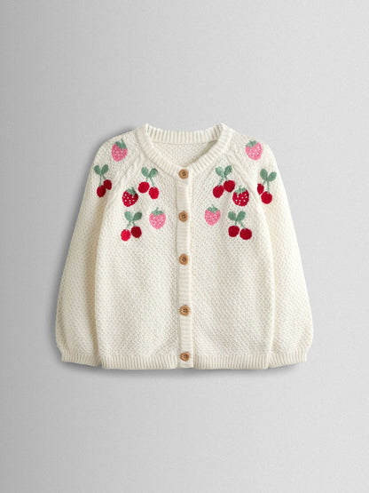 Dsiney Kidz - JoJo Maman Bébé Cream Fruit Embroidered Textured Cardigan image 1