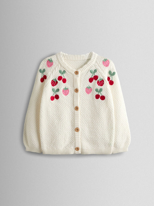 Dsiney Kidz - JoJo Maman Bébé Cream Fruit Embroidered Textured Cardigan image 1