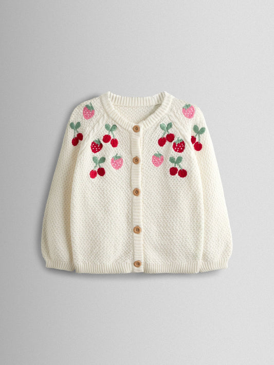 Dsiney Kidz - JoJo Maman Bébé Cream Fruit Embroidered Textured Cardigan image 1