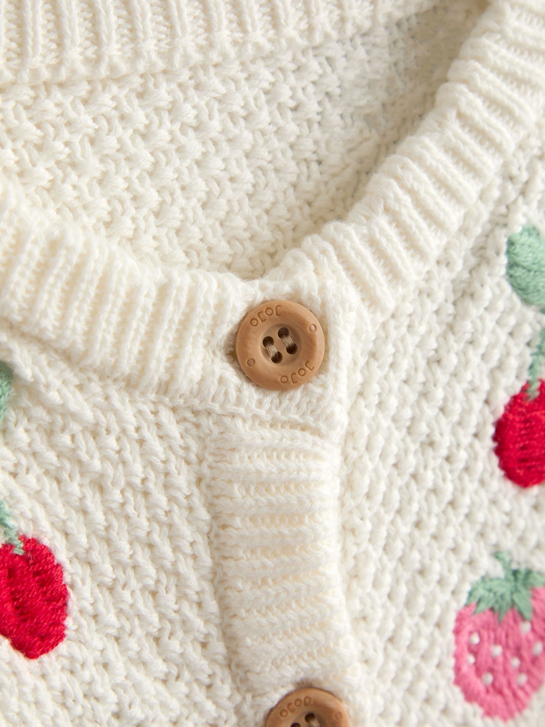 Dsiney Kidz - JoJo Maman Bébé Cream Fruit Embroidered Textured Cardigan image 2