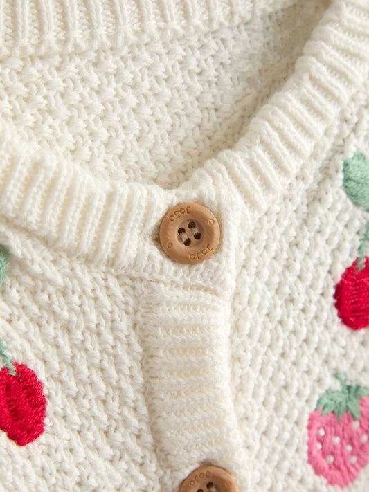 Dsiney Kidz - JoJo Maman Bébé Cream Fruit Embroidered Textured Cardigan image 2