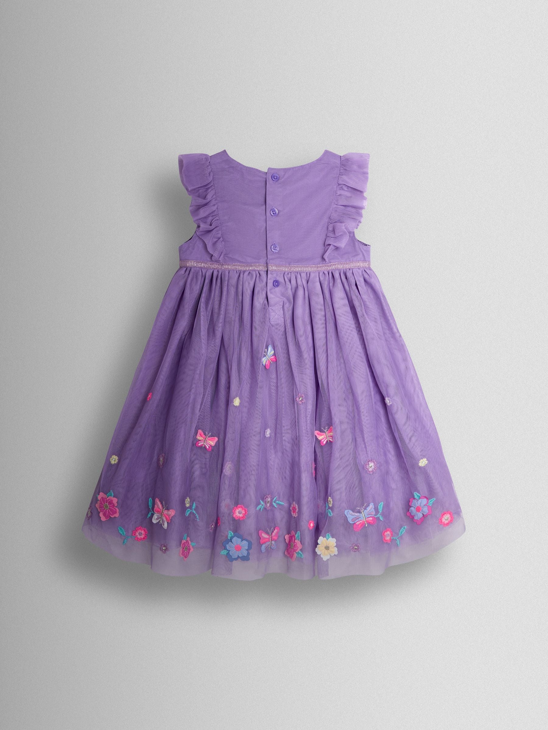 Dsiney Kidz - JoJo Maman Bébé Purple Floral Butterfly Ruffle Tulle Appliqué Party Dress image 2
