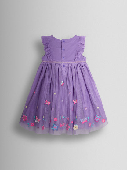 Dsiney Kidz - JoJo Maman Bébé Purple Floral Butterfly Ruffle Tulle Appliqué Party Dress image 2