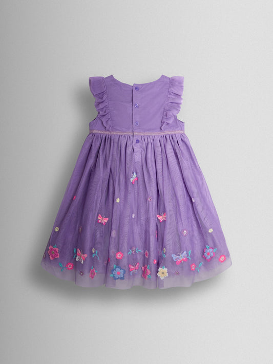 Dsiney Kidz - JoJo Maman Bébé Purple Floral Butterfly Ruffle Tulle Appliqué Party Dress image 2