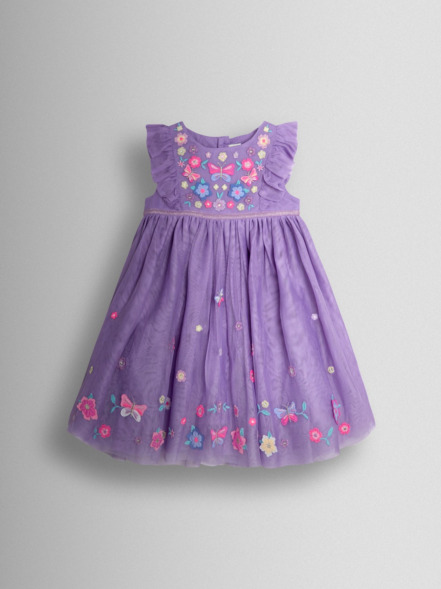 Dsiney Kidz - JoJo Maman Bébé Purple Floral Butterfly Ruffle Tulle Appliqué Party Dress image 1