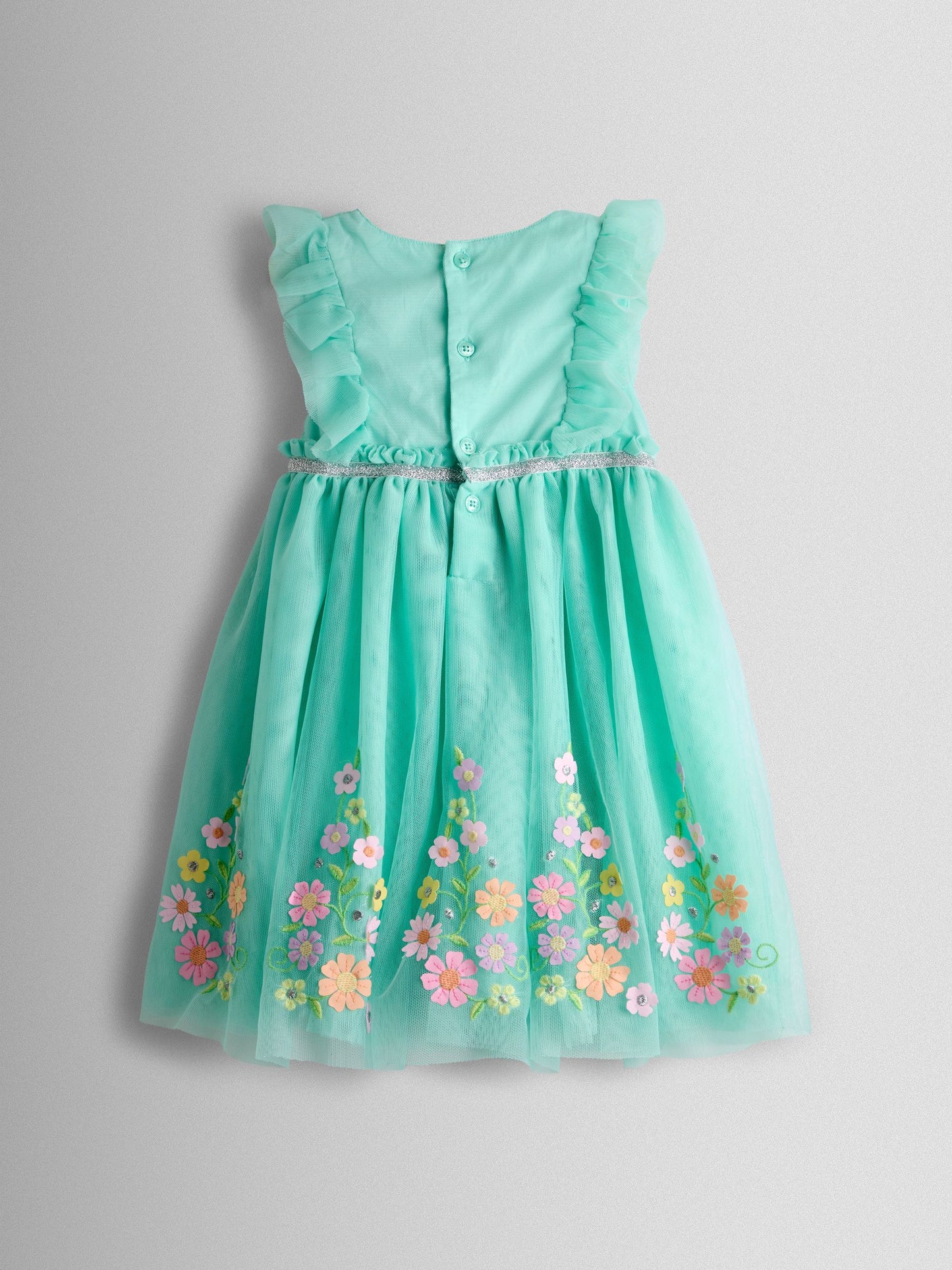 JoJo Maman Bébé Light Green Floral Ruffle Tulle Appliqué Party Dress image 3