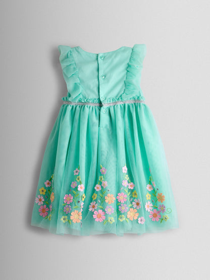 JoJo Maman Bébé Light Green Floral Ruffle Tulle Appliqué Party Dress image 3