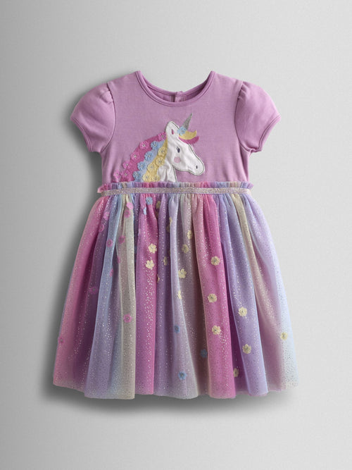 Dsiney Kidz - JoJo Maman Bébé Lilac Purple Unicorn Appliqué Tulle Party Dress image 1