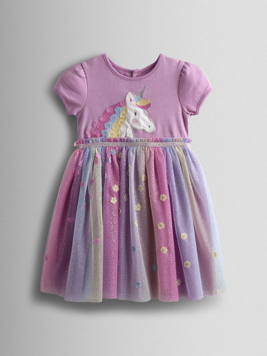 JoJo Maman Bébé Lilac Purple Unicorn Appliqué Tulle Party Dress image 1