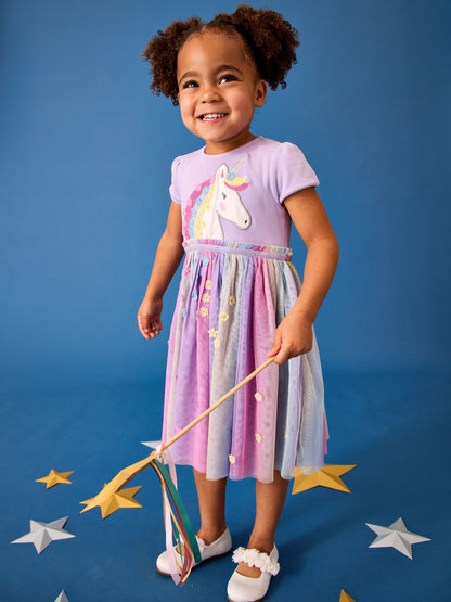 JoJo Maman Bébé Lilac Purple Unicorn Appliqué Tulle Party Dress image 2