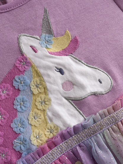 JoJo Maman Bébé Lilac Purple Unicorn Appliqué Tulle Party Dress image 4