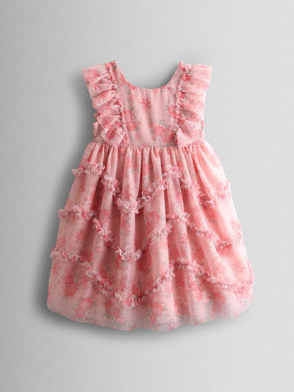 JoJo Maman Bébé Rose Pink Printed Tulle Ruffle Party Dress image 1