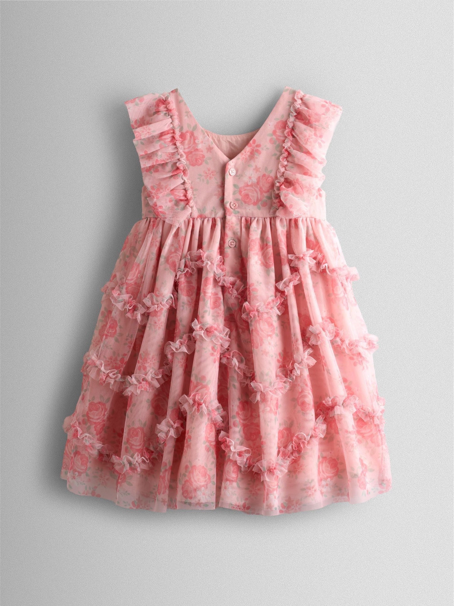 JoJo Maman Bébé Rose Pink Printed Tulle Ruffle Party Dress image 2