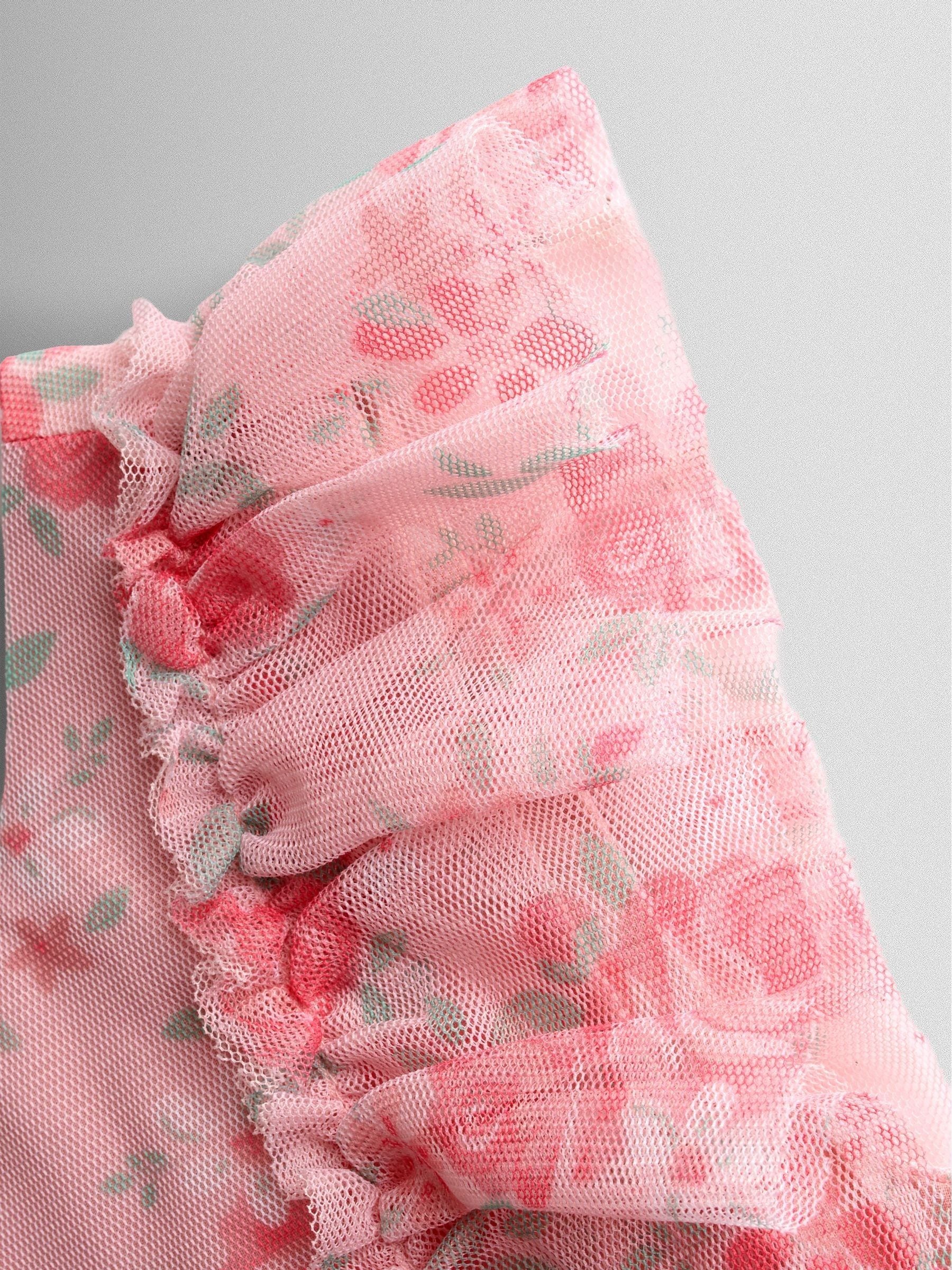 JoJo Maman Bébé Rose Pink Printed Tulle Ruffle Party Dress image 3