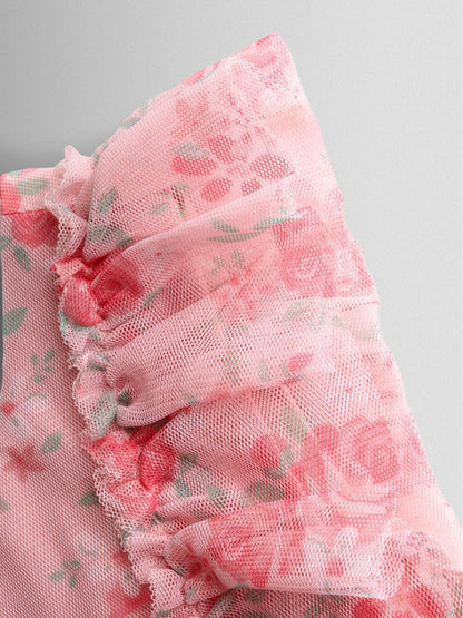 JoJo Maman Bébé Rose Pink Printed Tulle Ruffle Party Dress image 3