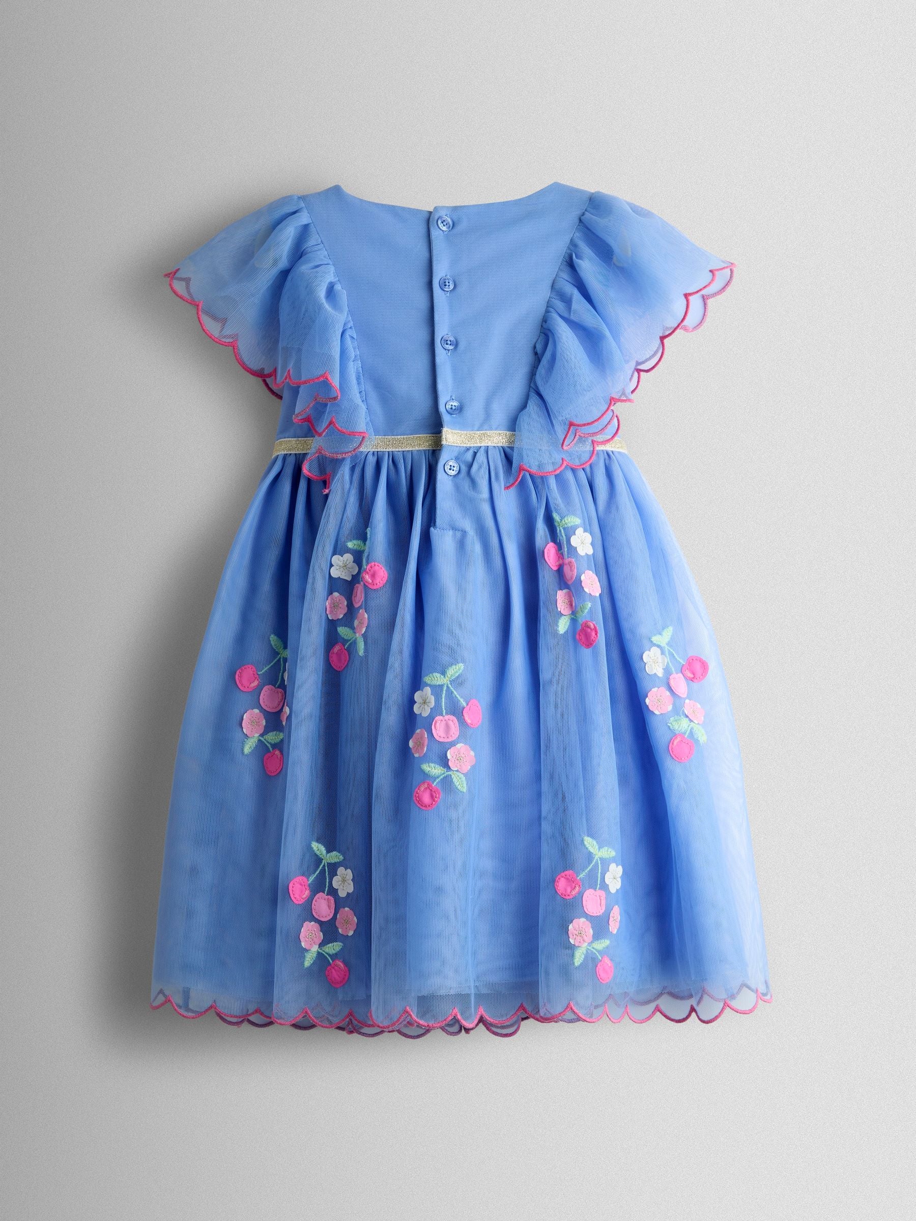 JoJo Maman Bébé Cornflower Blue Floral And Cherry Appliqué Tulle Party Dress image 2