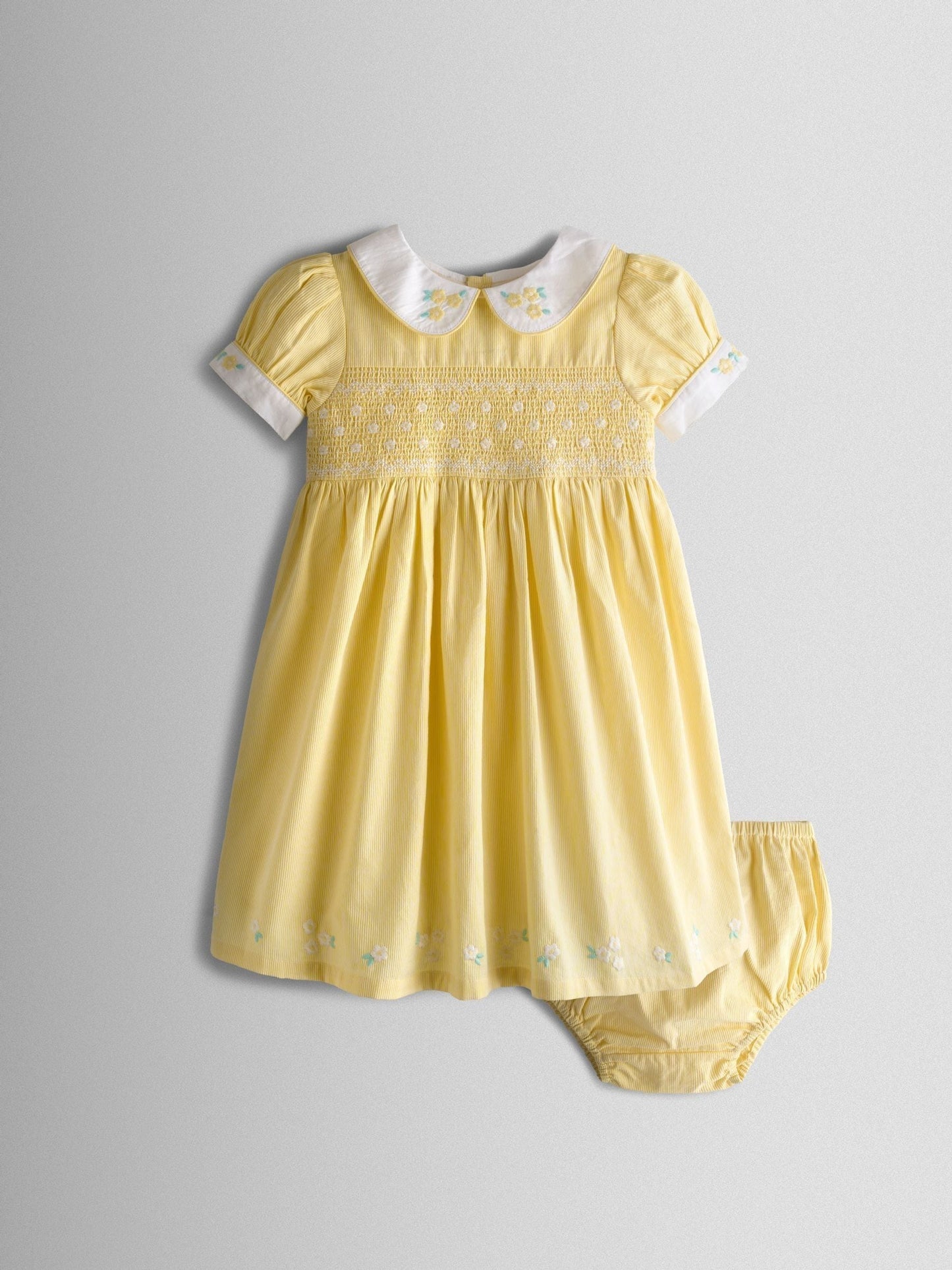 Dsiney Kidz - JoJo Maman Bébé Light Yellow Bud Floral Smocked Party Dress image 1