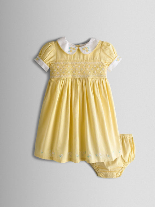 Dsiney Kidz - JoJo Maman Bébé Light Yellow Bud Floral Smocked Party Dress image 1