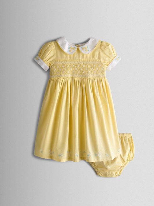 Dsiney Kidz - JoJo Maman Bébé Light Yellow Bud Floral Smocked Party Dress image 1