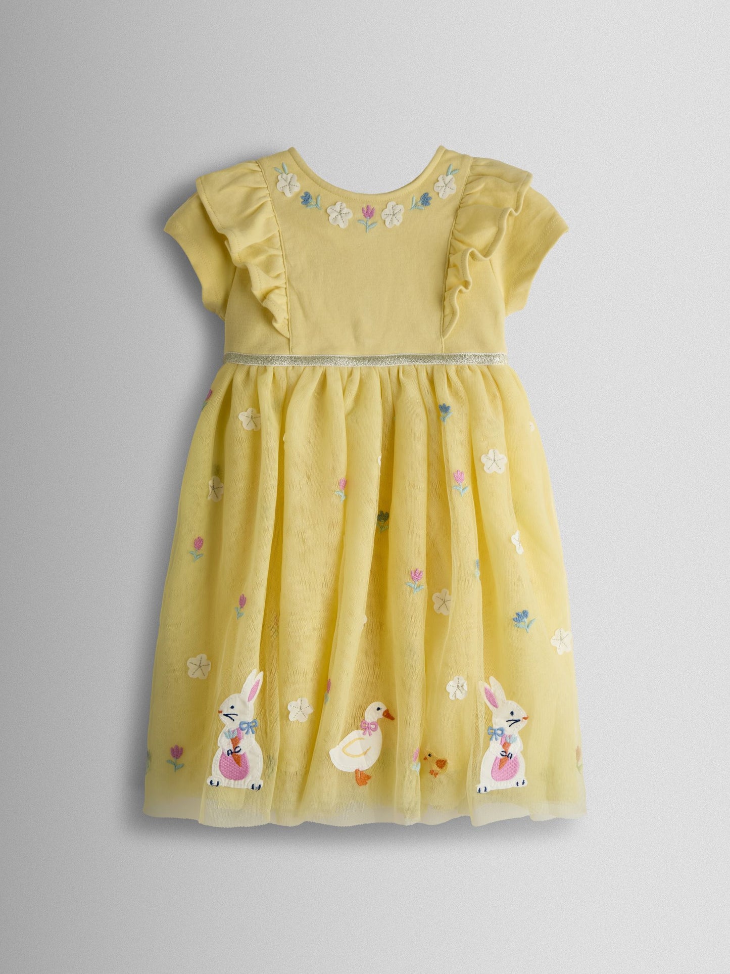 JoJo Maman Bébé Yellow Duck & Bunny Appliqué Tulle Party Dress image 1