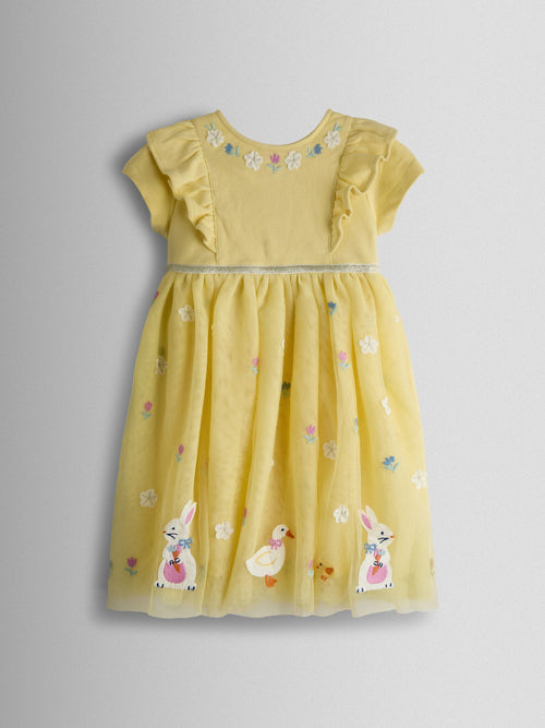 Dsiney Kidz - JoJo Maman Bébé Yellow Duck & Bunny Appliqué Tulle Party Dress image 1