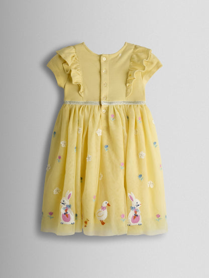 JoJo Maman Bébé Yellow Duck & Bunny Appliqué Tulle Party Dress image 4