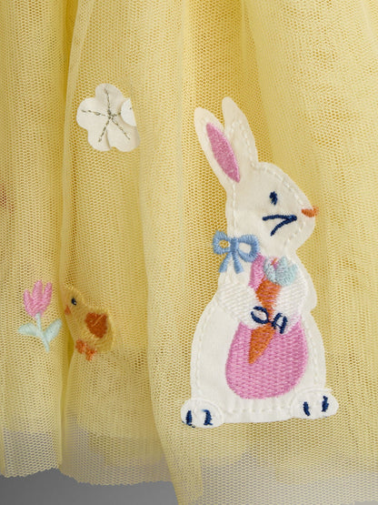 JoJo Maman Bébé Yellow Duck & Bunny Appliqué Tulle Party Dress image 6