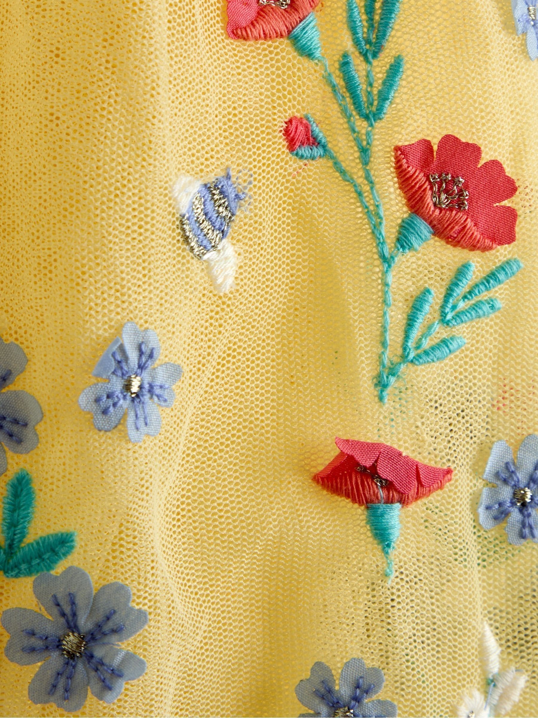 JoJo Maman Bébé Light Yellow Floral Ruffle Tulle Appliqué Party Dress image 3