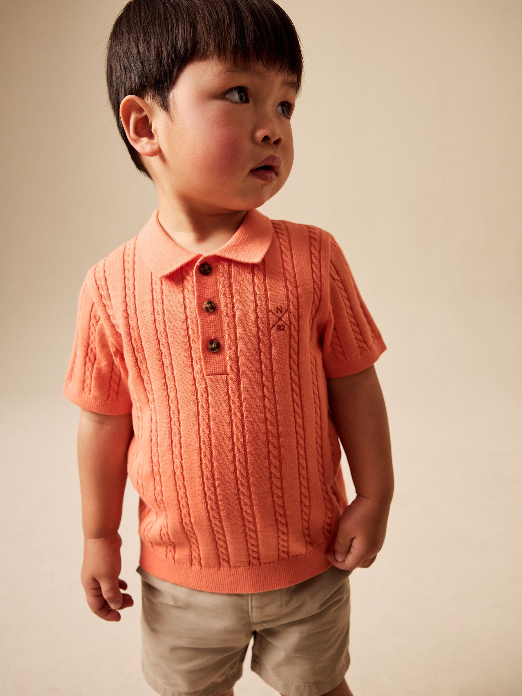 Dsiney Kidz - Coral Pink Cable Knit Polo Shirt (3mths-7yrs) image 1