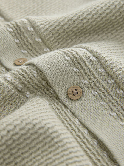 Sage Green Textured Knitted Button Through Polo Shirt and Shorts Set (3mths-10yrs) image 8