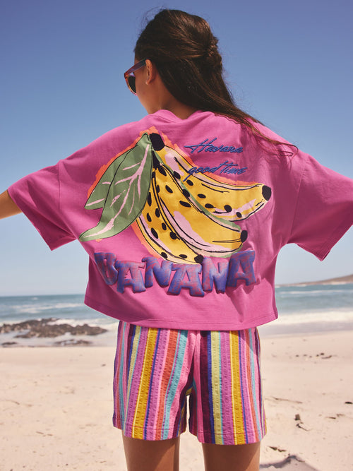 Dsiney Kidz - Pink/Stripe Fruit T-Shirt and Textured Shorts Set (3-16yrs) image 1