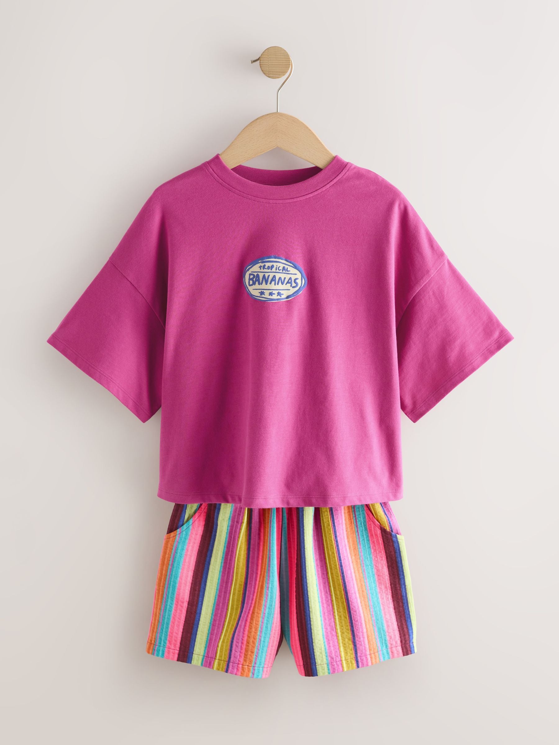 Dsiney Kidz - Pink/Stripe Fruit T-Shirt and Textured Shorts Set (3-16yrs) image 5