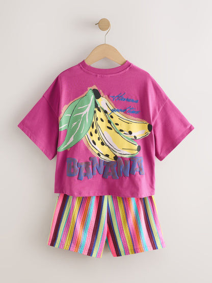 Dsiney Kidz - Pink/Stripe Fruit T-Shirt and Textured Shorts Set (3-16yrs) image 7