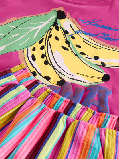 Dsiney Kidz - Pink/Stripe Fruit T-Shirt and Textured Shorts Set (3-16yrs) image 9