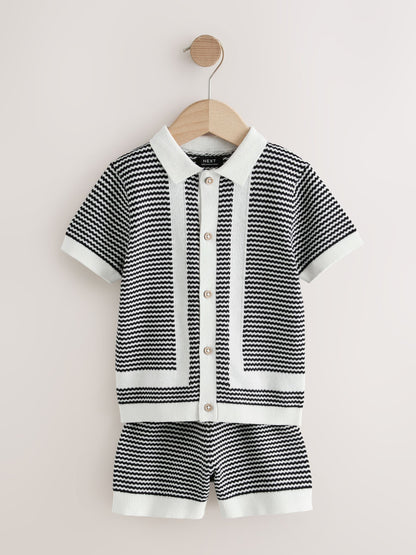 Black/White Knitted Polo Shirt and Shorts Set (3mths-10yrs) image 1