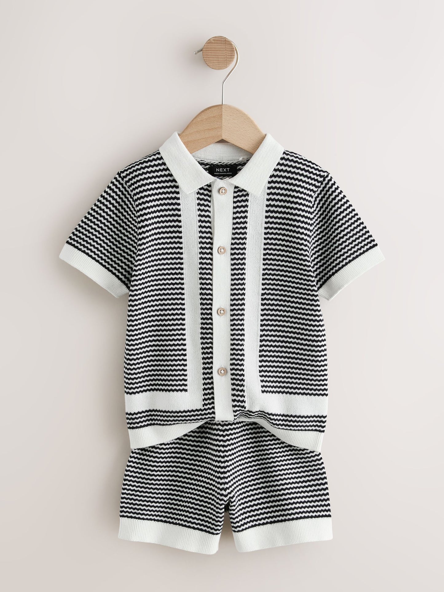 Black/White Knitted Polo Shirt and Shorts Set (3mths-10yrs) image 3