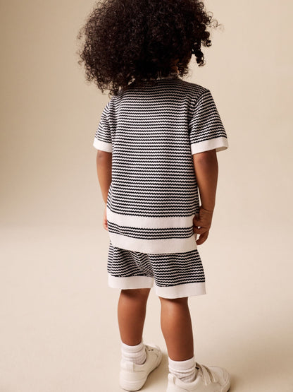 Black/White Knitted Polo Shirt and Shorts Set (3mths-10yrs) image 4