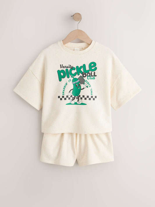 Cream Pickleball Heavyweight T-Shirt and Shorts Set (3-16yrs) image 1