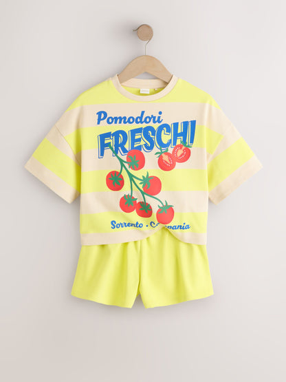 Dsiney Kidz - Yellow Stripe Tomato Heavyweight T-Shirt and Shorts Set (3-16yrs) image 4
