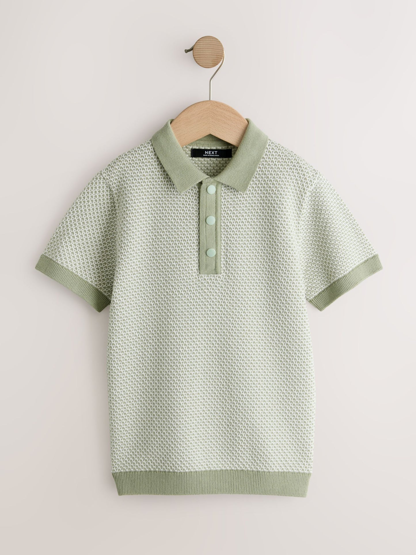 Dsiney Kidz - Green Textured Popper Neck Knitted Polo Shirt (3-16yrs) image 1