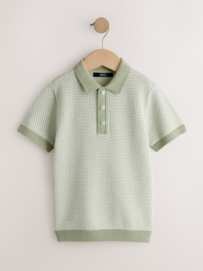 Dsiney Kidz - Green Textured Popper Neck Knitted Polo Shirt (3-16yrs) image 1