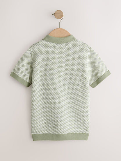 Dsiney Kidz - Green Textured Popper Neck Knitted Polo Shirt (3-16yrs) image 2