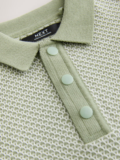 Dsiney Kidz - Green Textured Popper Neck Knitted Polo Shirt (3-16yrs) image 3