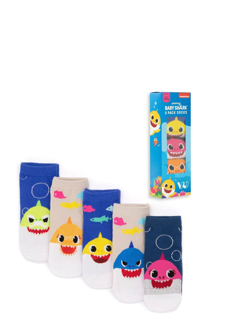 Vanilla Underground White Baby Shark Kids Multicoloured Multi-Character Calf Socks Set of 5 image 1