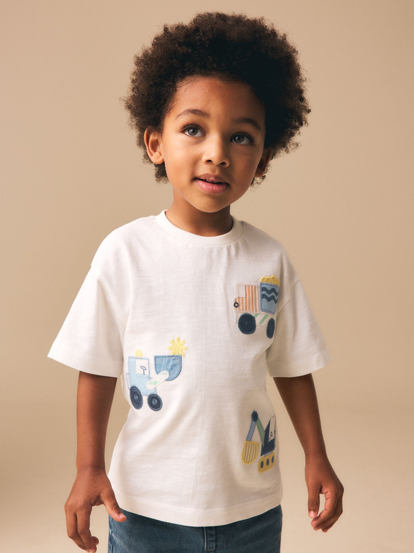 Neutral Digger Trio Short Sleeve Appliqué T-Shirt (3mths-7yrs) image 1