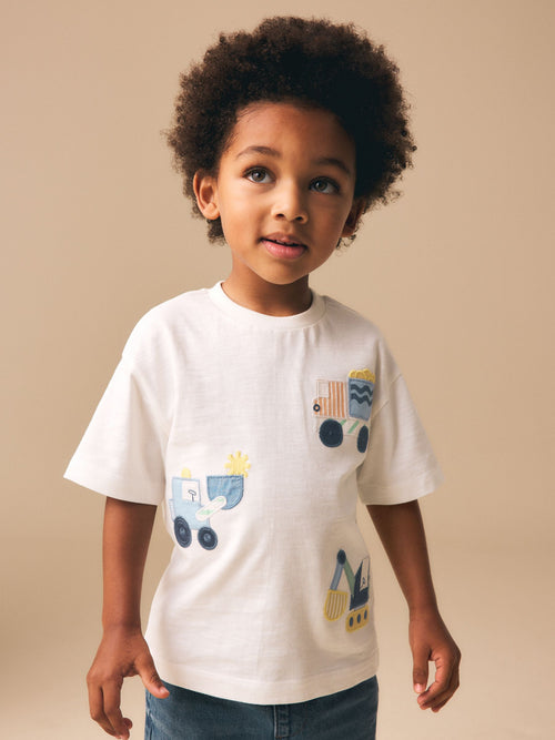 Neutral Digger Trio Short Sleeve Appliqué T-Shirt (3mths-7yrs) image 1