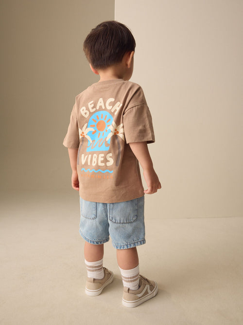 Brown Beach Vibes Short Sleeve Back Print T-Shirt (3mths-7yrs) image 1